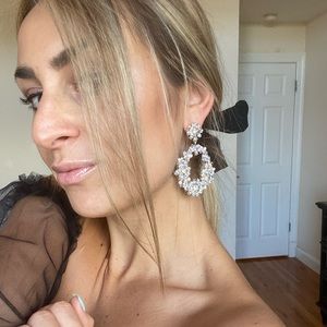 Silver Rhinestone Hanging Statement Earrings